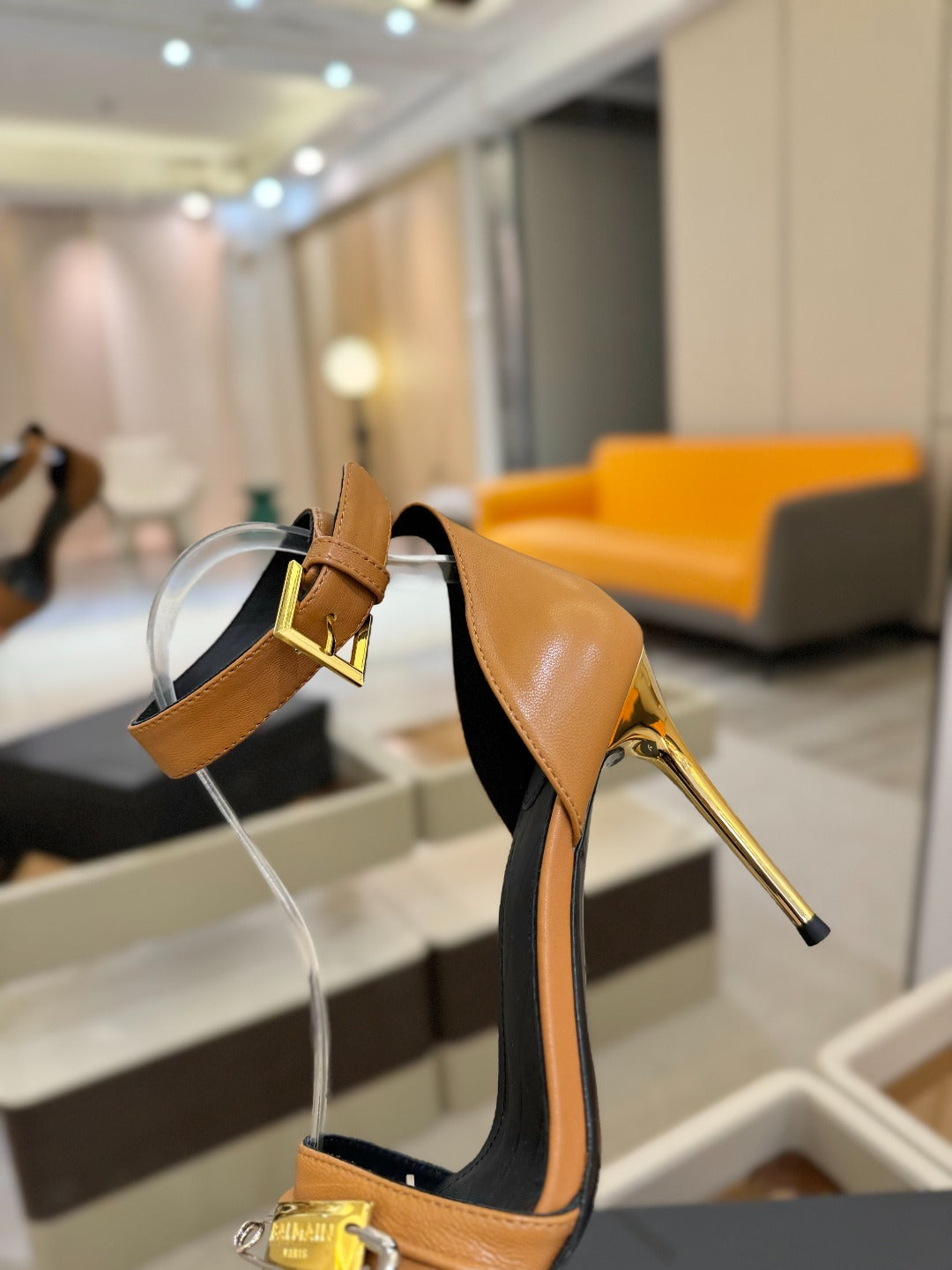 BALMAIN 25S HIGH HEELS 95MM IN BROWN CALFSKIN - 36