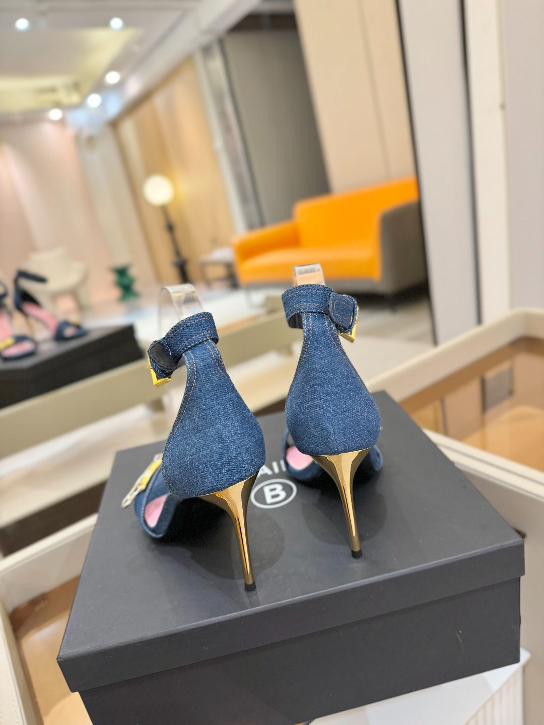 BALMAIN 25S HIGH HEELS 95MM IN BLUE DENIM - 36