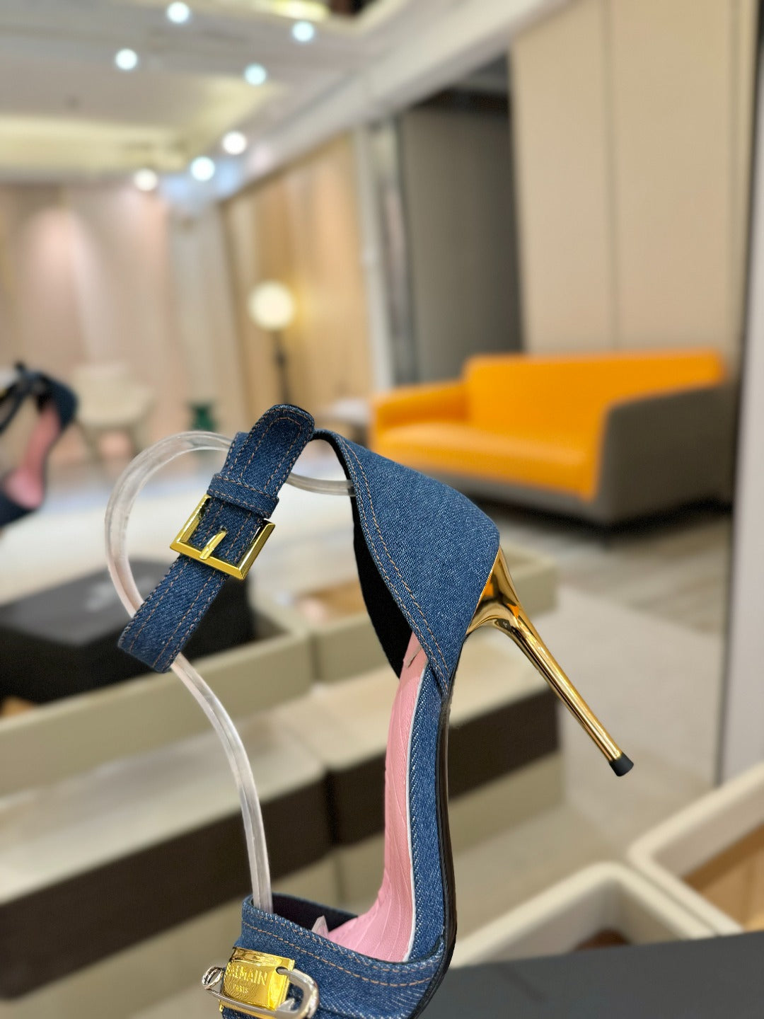 BALMAIN 25S HIGH HEELS 95MM IN BLUE DENIM - 36