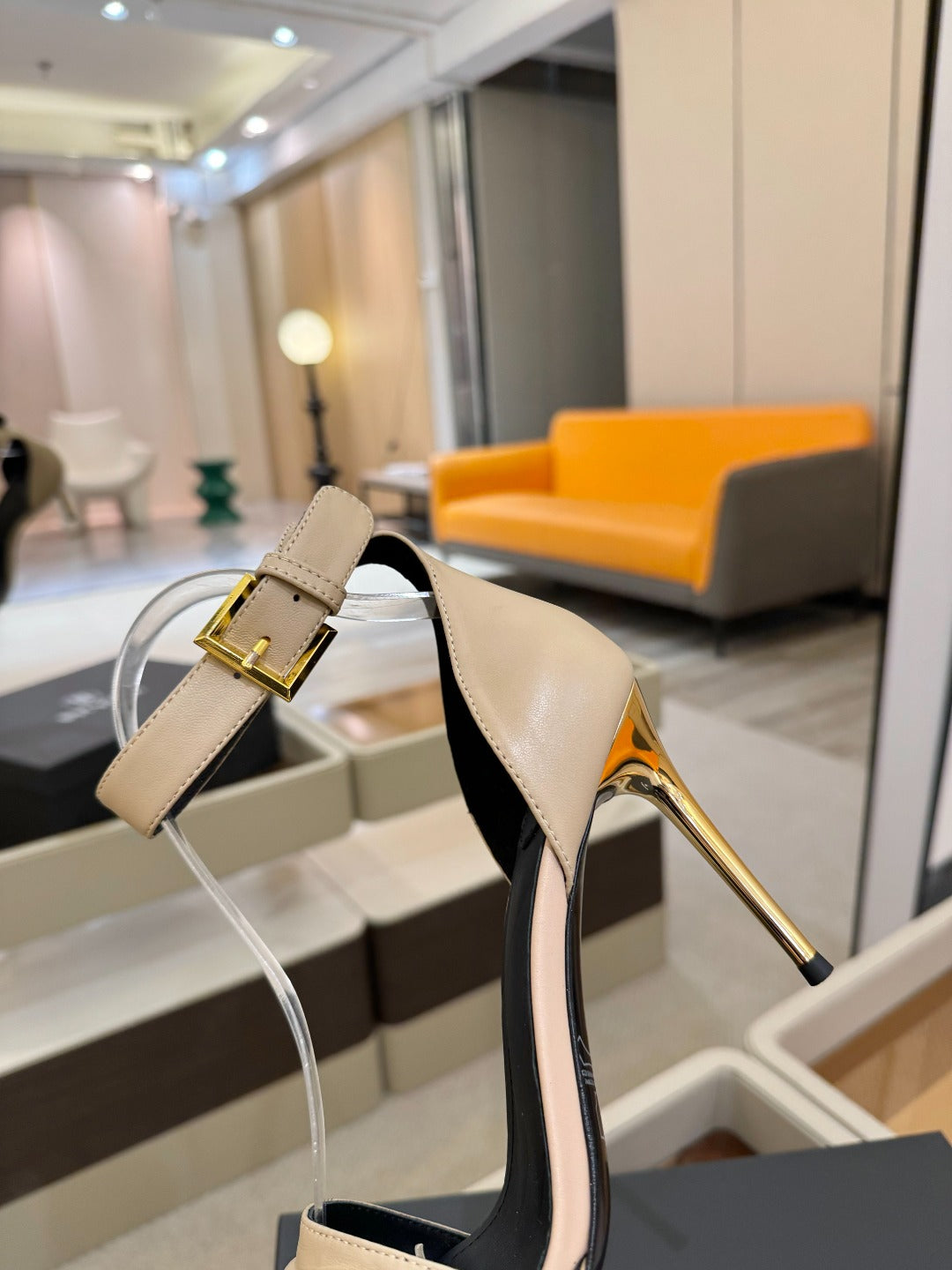 BALMAIN 25S HIGH HEELS 95MM IN BEIGE CALFSKIN - 36