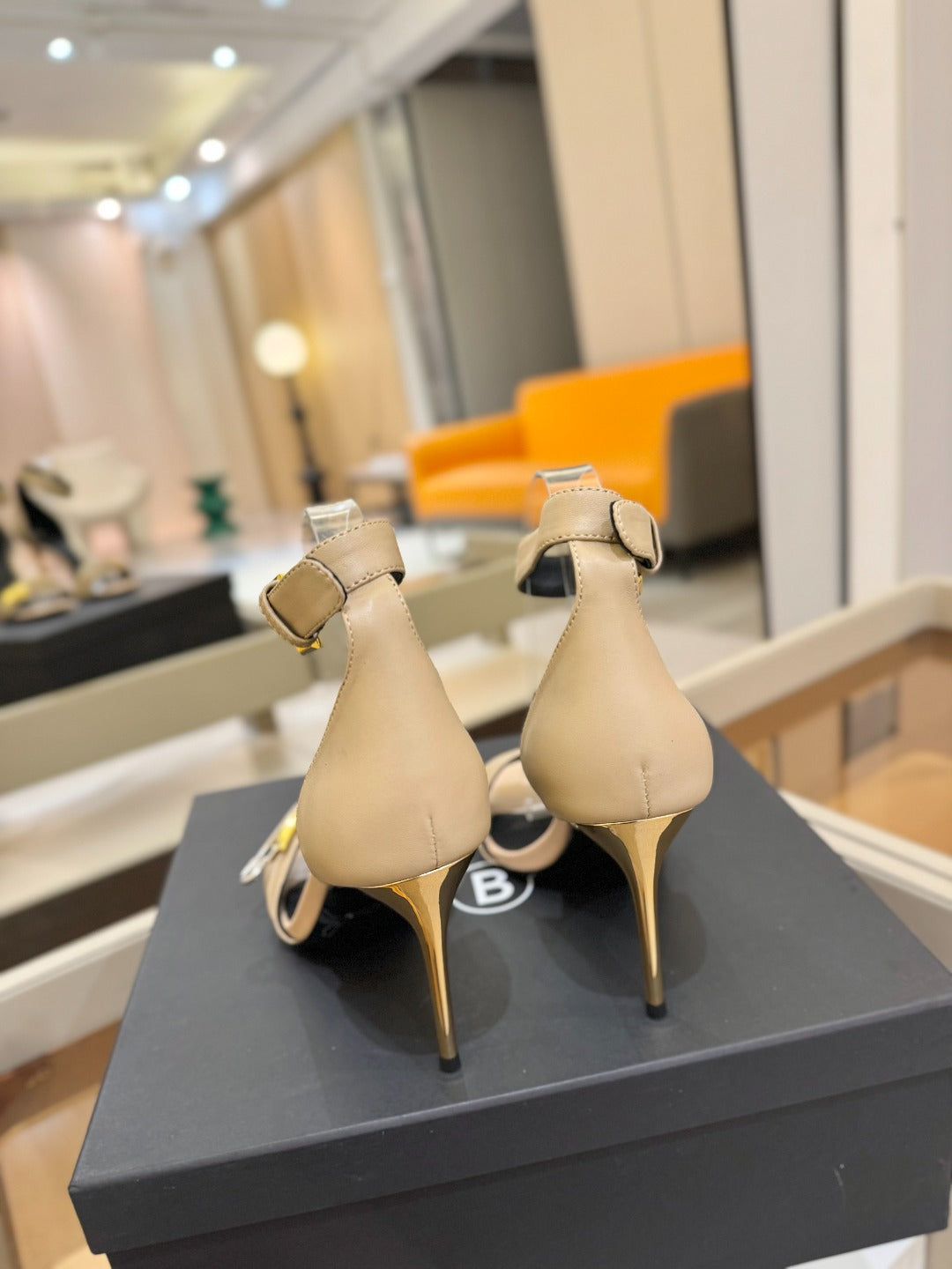 BALMAIN 25S HIGH HEELS 95MM IN BEIGE CALFSKIN - 36