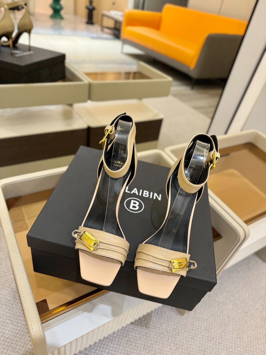 BALMAIN 25S HIGH HEELS 95MM IN BEIGE CALFSKIN - 36