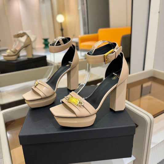 BALMAIN 25S WEDGE HEELS 100MM IN NUDE CALFSKIN - 36