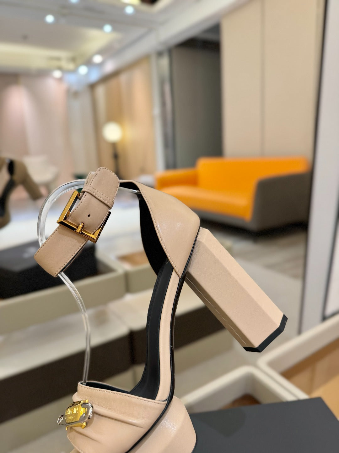 BALMAIN 25S WEDGE HEELS 100MM IN NUDE CALFSKIN - 36