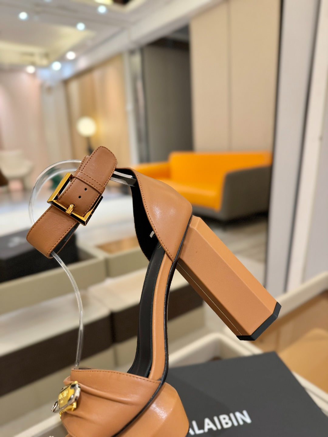 BALMAIN 25S WEDGE HEELS 100MM IN BROWN CALFSKIN - 36