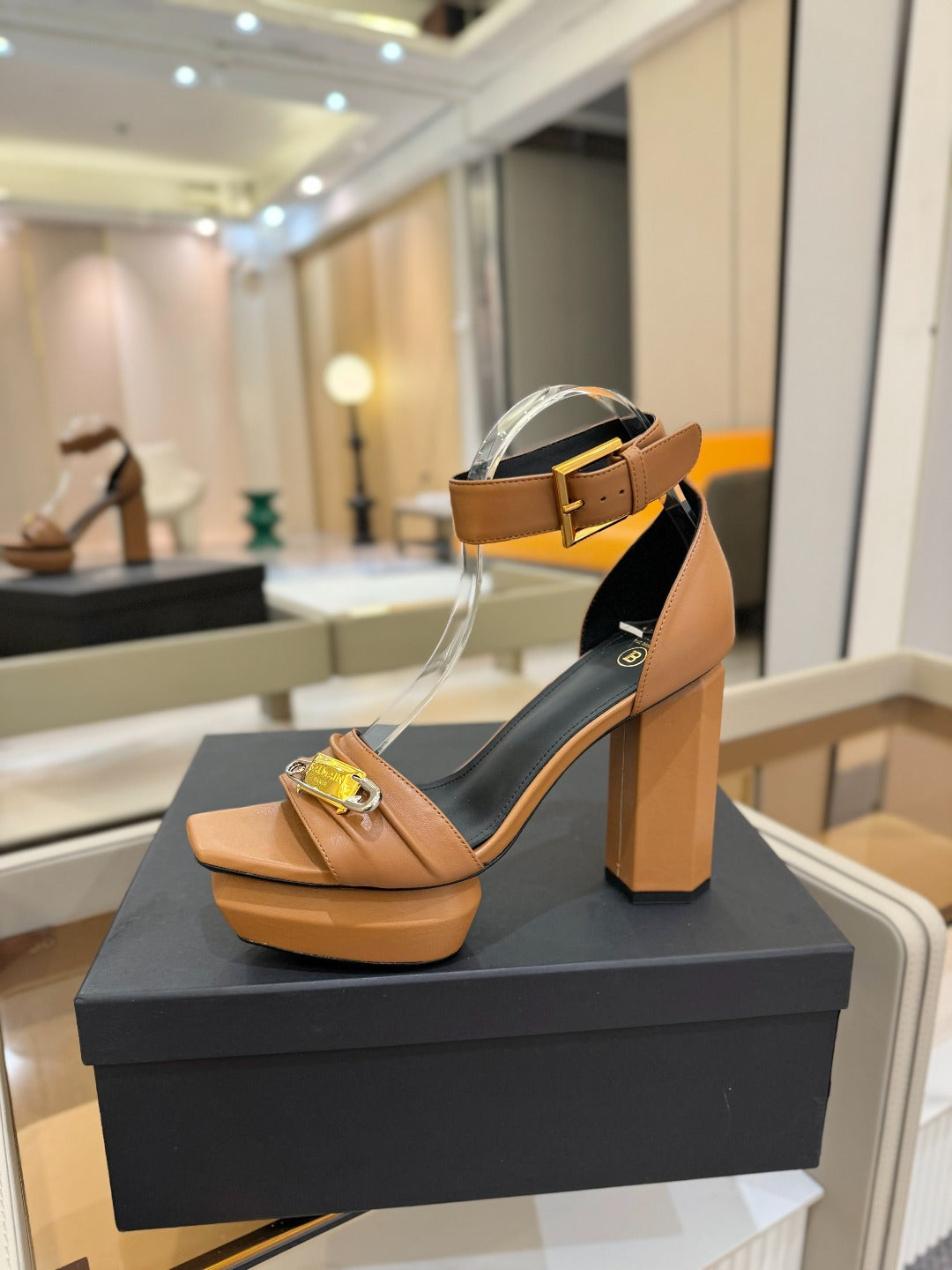 BALMAIN 25S WEDGE HEELS 100MM IN BROWN CALFSKIN - 36