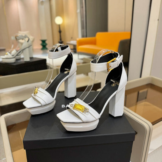 BALMAIN 25S WEDGE HEELS 100MM IN WHITE CALFSKIN - 36