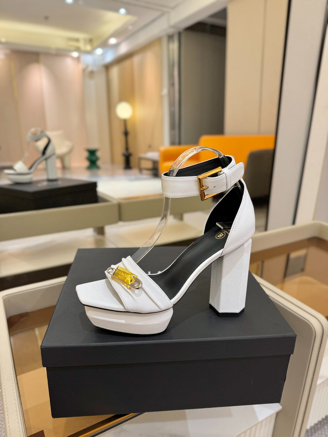 BALMAIN 25S WEDGE HEELS 100MM IN WHITE CALFSKIN - 36