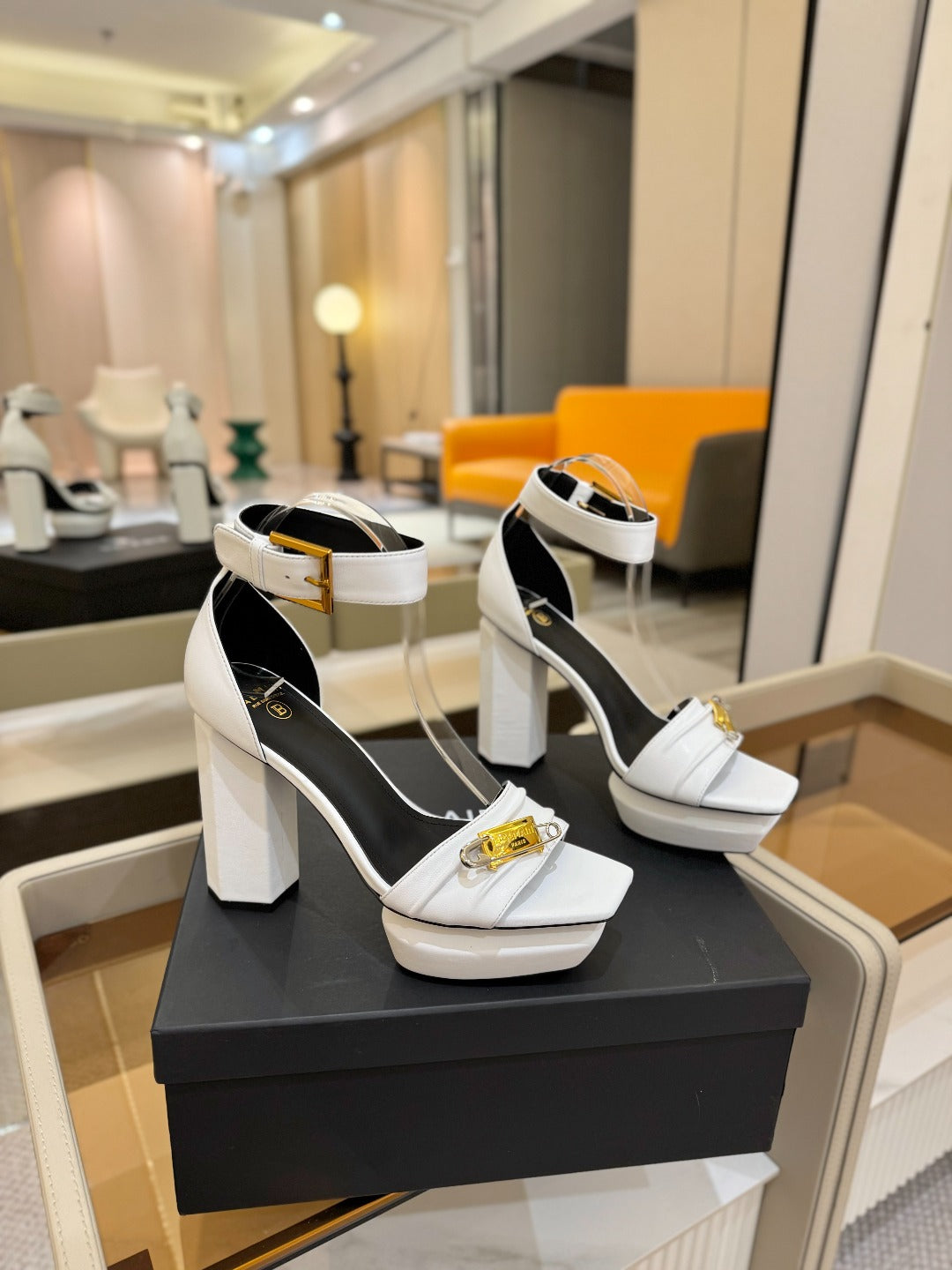 BALMAIN 25S WEDGE HEELS 100MM IN WHITE CALFSKIN - 36
