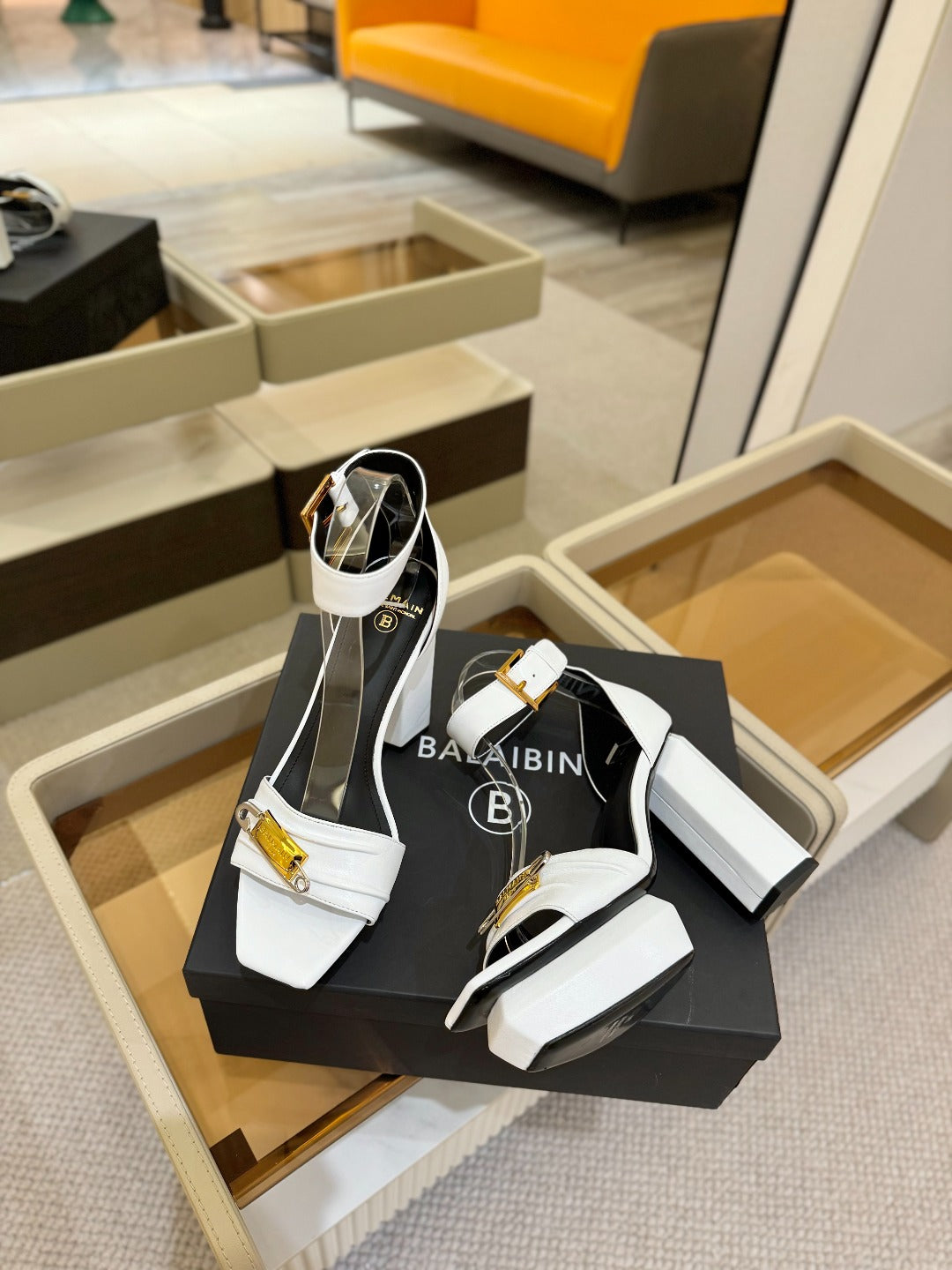 BALMAIN 25S WEDGE HEELS 100MM IN WHITE CALFSKIN - 36