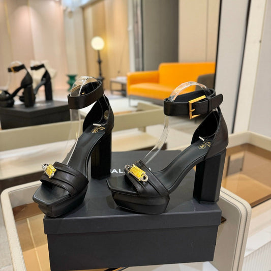 BALMAIN 25S WEDGE HEELS 100MM IN BLACK CALFSKIN - 36