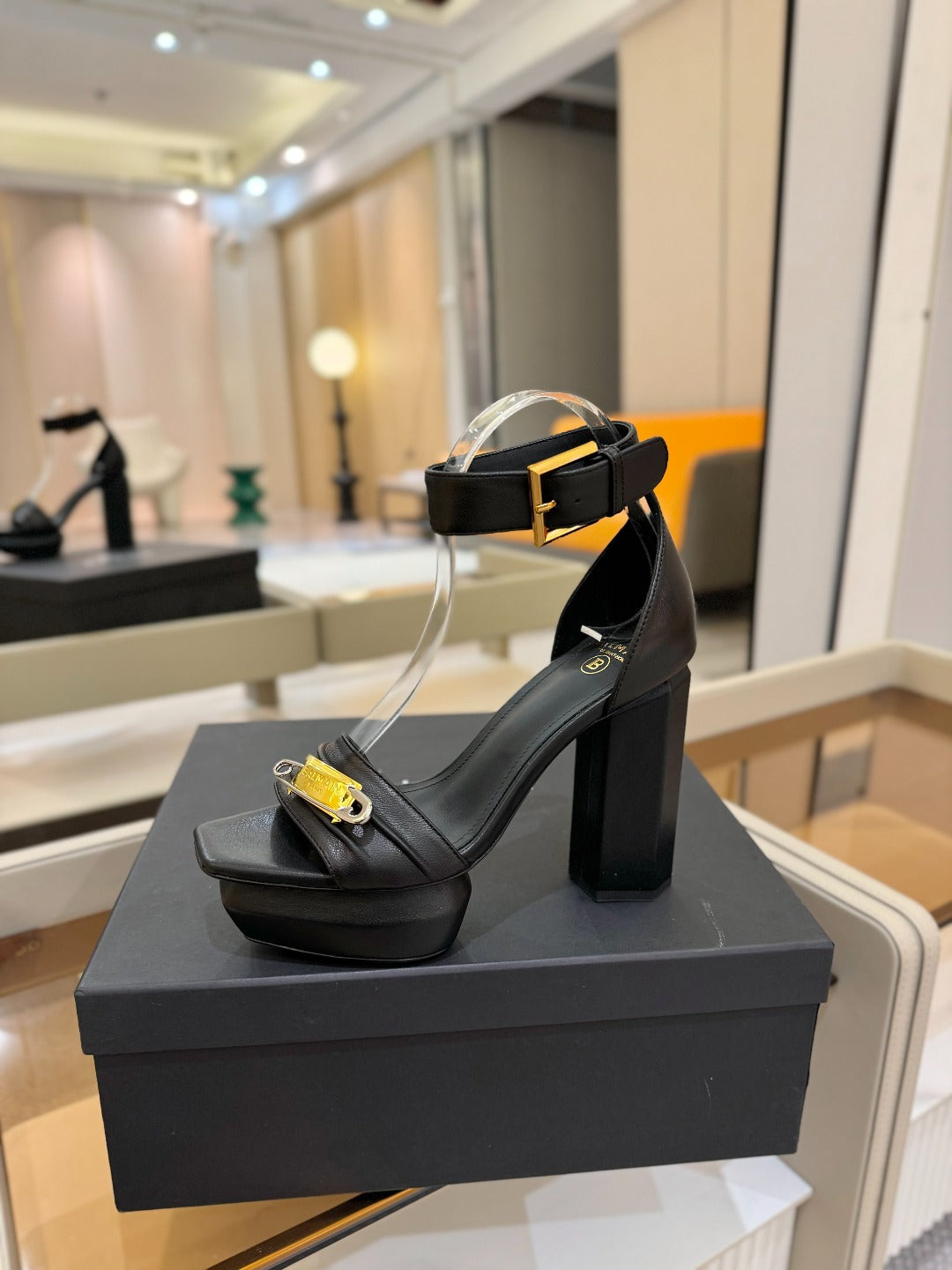 BALMAIN 25S WEDGE HEELS 100MM IN BLACK CALFSKIN - 36