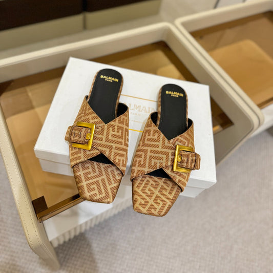 САНДАЛІ BALMAIN 26S З КОРИЧНЕВОГО ПОЛОТНА