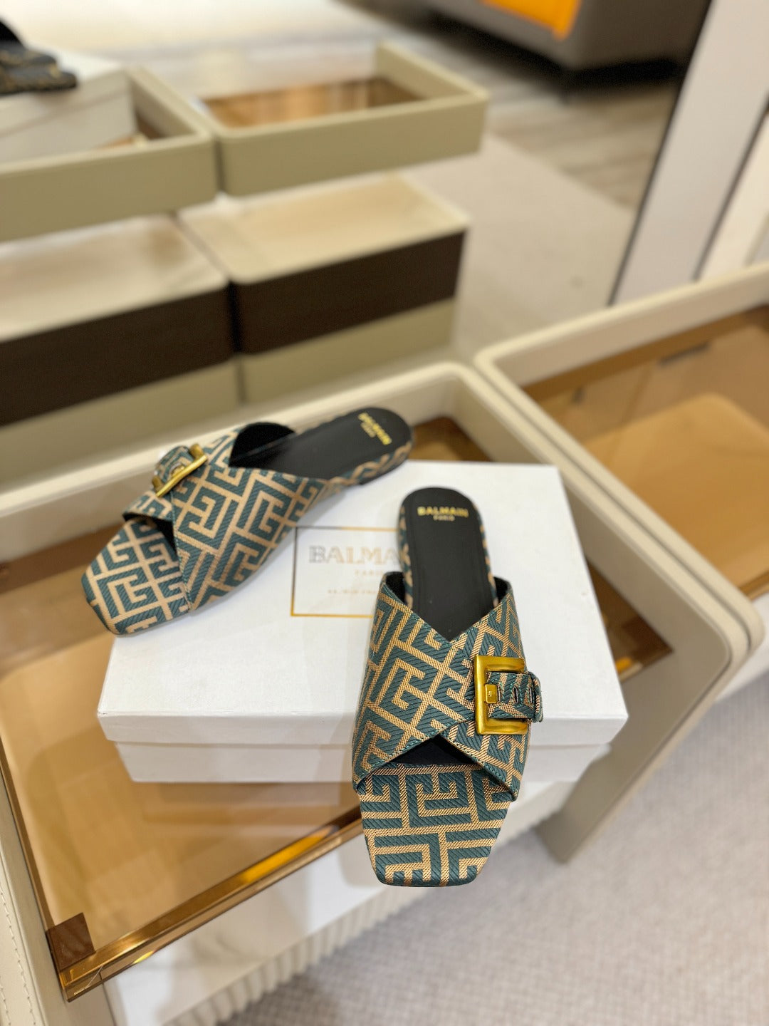 БОСОНІЖКИ BALMAIN 26S З ПОЛОТНА СВІТЛО-КОРИЧНЕВОГО ТА СИНЬО-СІРОГО КОЛЬОРУ