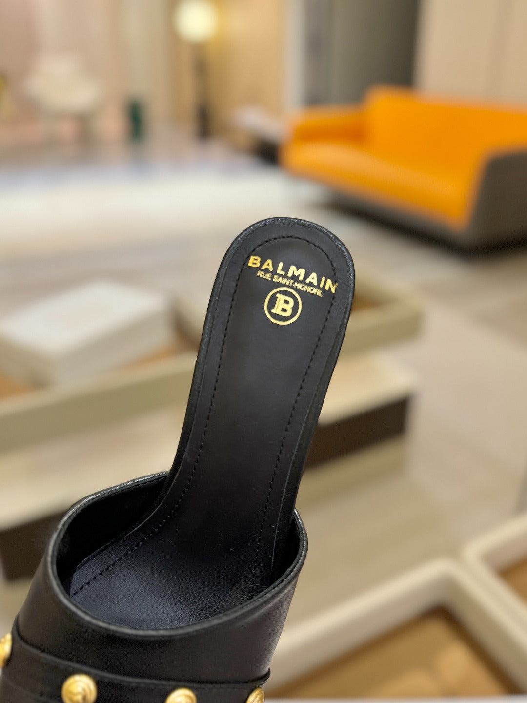 БОСОНІЖКИ BALMAIN НА ПІДБОРАХ З ЧОРНОЇ ТЕЛЯЧОЇ ШКІРИ 70 ММ