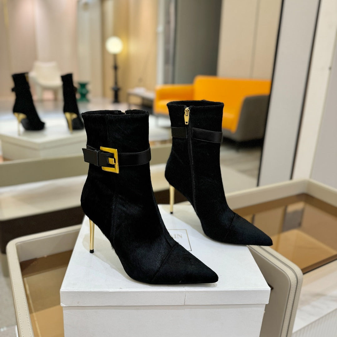 Черевики BALMAIN 26S 95 мм з чорним хутром поні