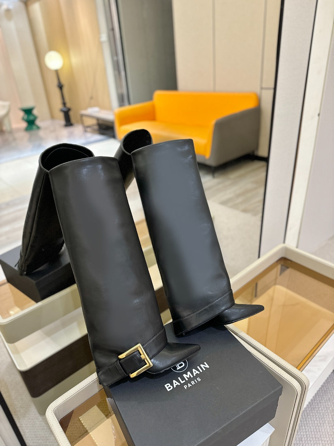 Чоботи BALMAIN 26S KNEE-HIGH 100 ММ З ЧОРНОЇ ТЕЛЯЧОЇ ШКІРИ