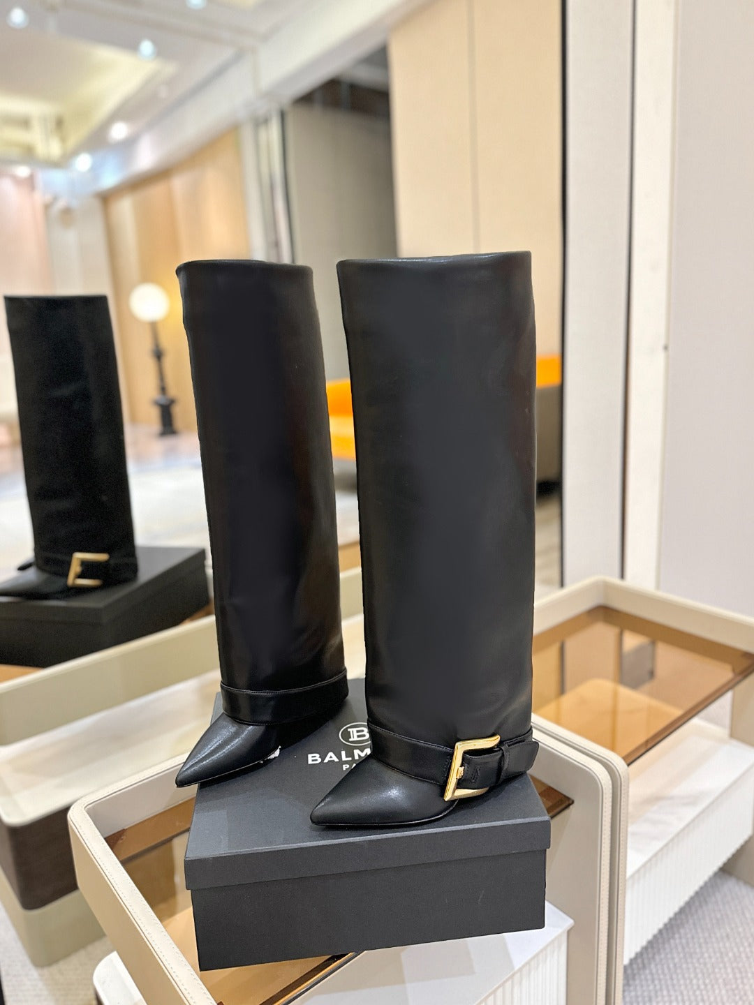 Чоботи BALMAIN 26S KNEE-HIGH 100 ММ З ЧОРНОЇ ТЕЛЯЧОЇ ШКІРИ