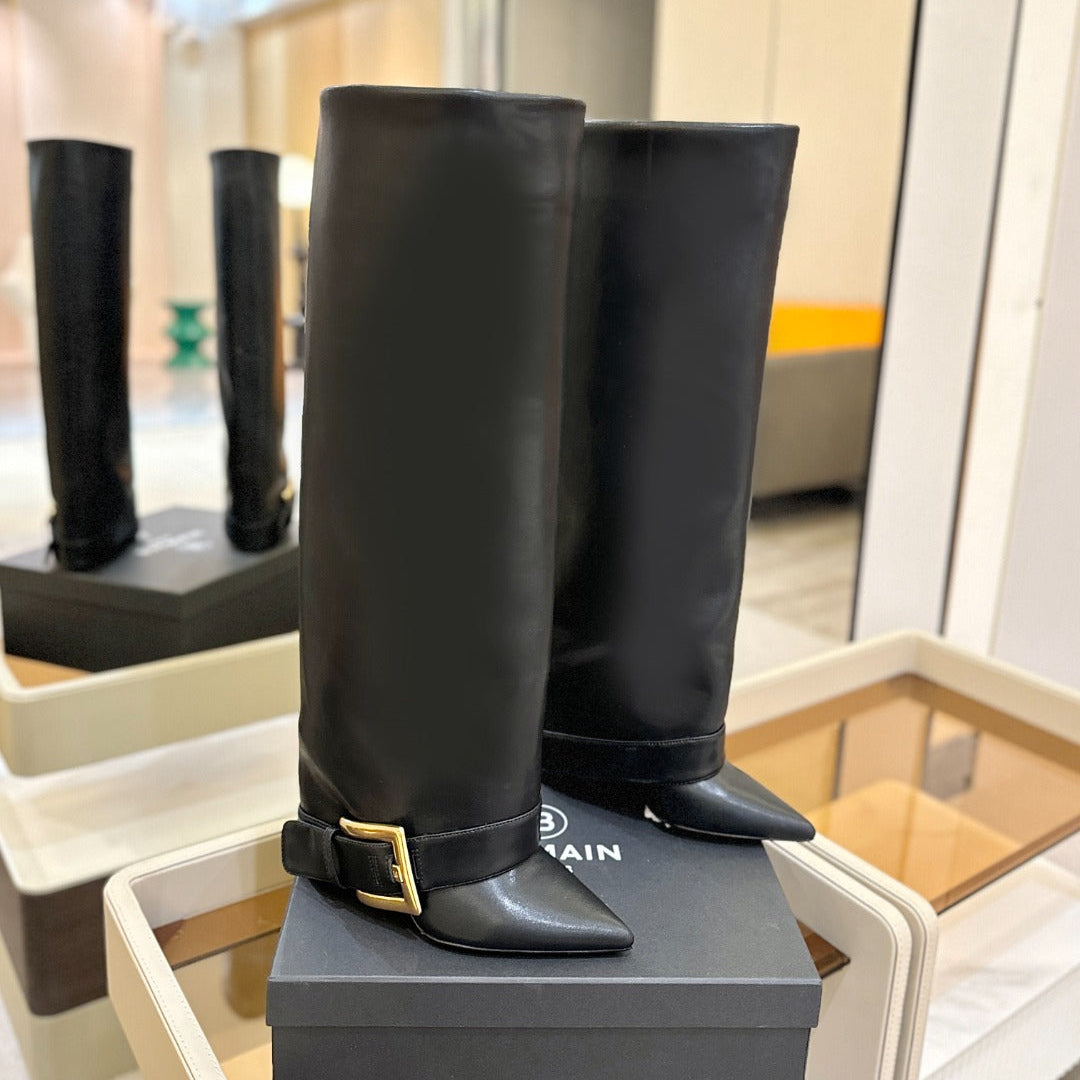 Чоботи BALMAIN 26S KNEE-HIGH 100 ММ З ЧОРНОЇ ТЕЛЯЧОЇ ШКІРИ