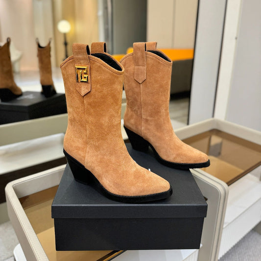BALMAIN 26S ЧЕРЕВИКИ COWBOY ANKLE BOOTS 65 ММ З КОРИЧНЕВОЇ ЗАМШІ