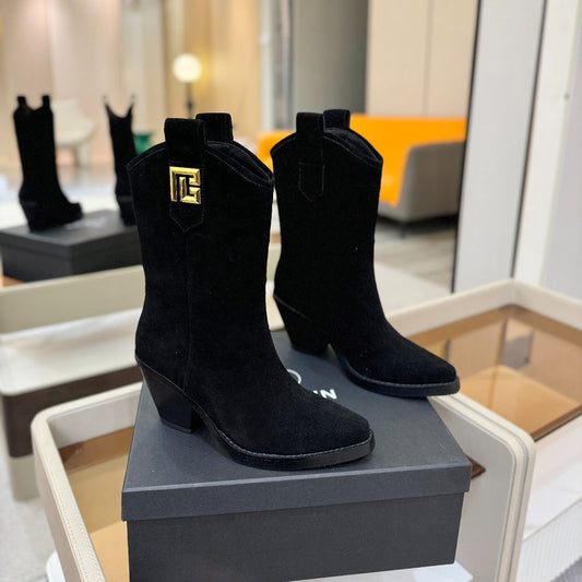 BALMAIN 26S ЧЕРЕВИКИ-КОЗАКИ 65 ММ ІЗ ЧОРНОЇ ЗАМШІ