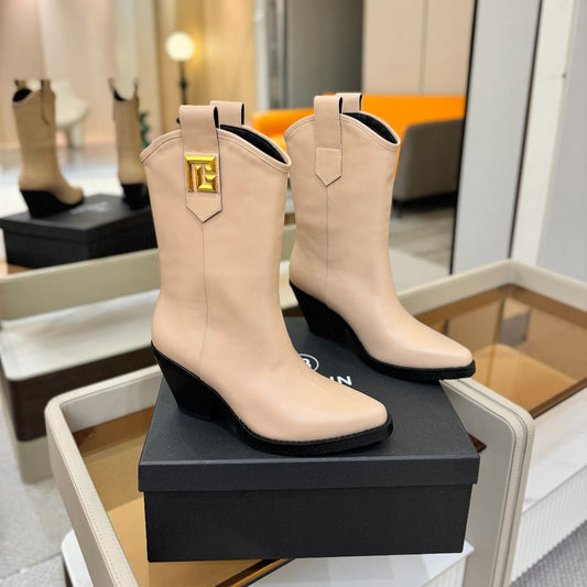BALMAIN 26S КОВБОЙСЬКІ ЧЕРЕВИКИ 65 ММ З ТЕЛЯЧОЇ ШКІРИ БЕЖЕВОГО КОЛЬОРУ