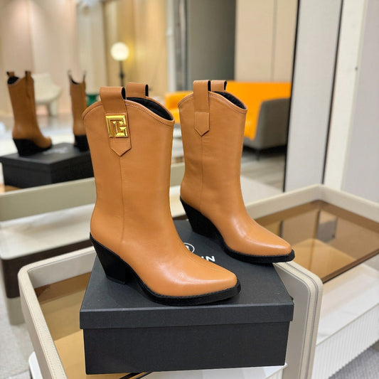 ЧЕРЕВИКИ BALMAIN 26S COWBOY ANKLE BOOTS 65 MM З КОРИЧНЕВОЇ ТЕЛЯЧОЇ ШКІРИ