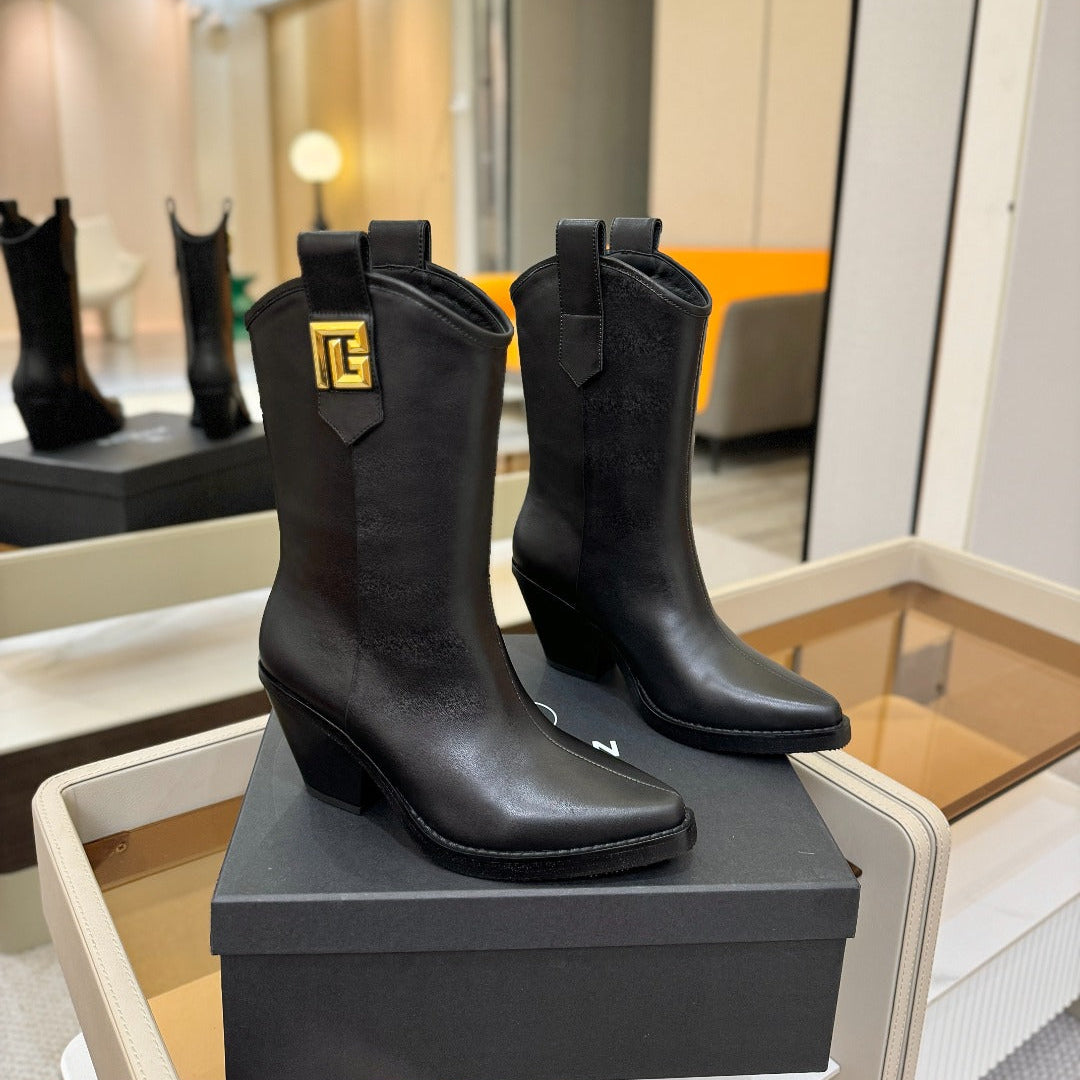 ЧЕРЕВИКИ BALMAIN 26S COWBOY ANKLE BOOTS 65 ММ З ЧОРНОЇ ТЕЛЯЧОЇ ШКІРИ