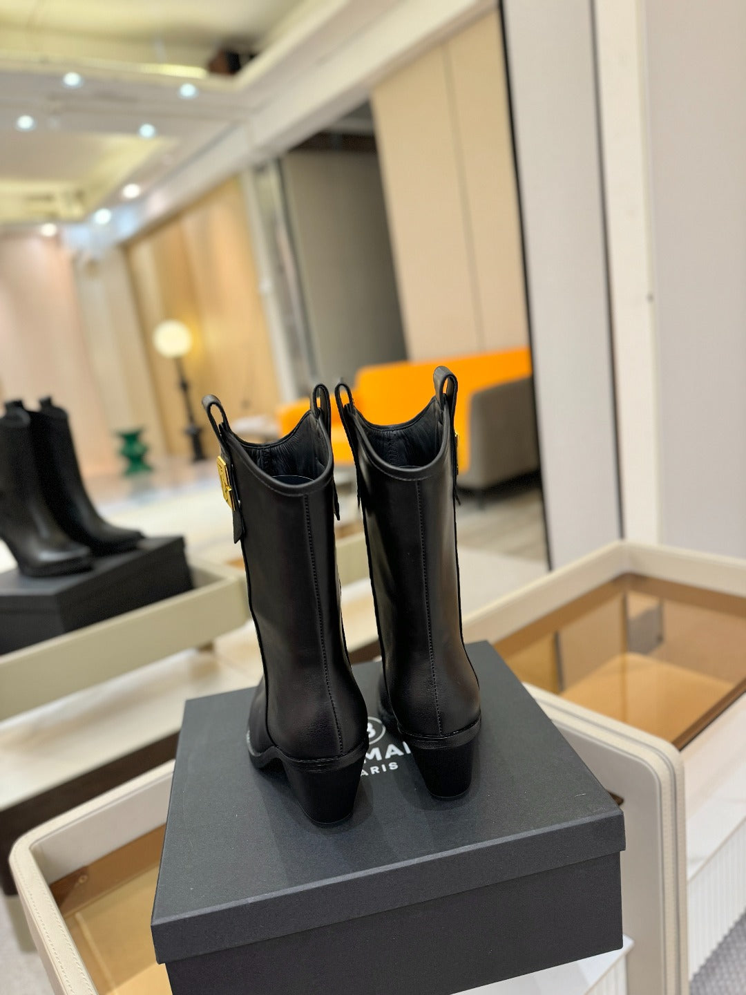 ЧЕРЕВИКИ BALMAIN 26S COWBOY ANKLE BOOTS 65 ММ З ЧОРНОЇ ТЕЛЯЧОЇ ШКІРИ