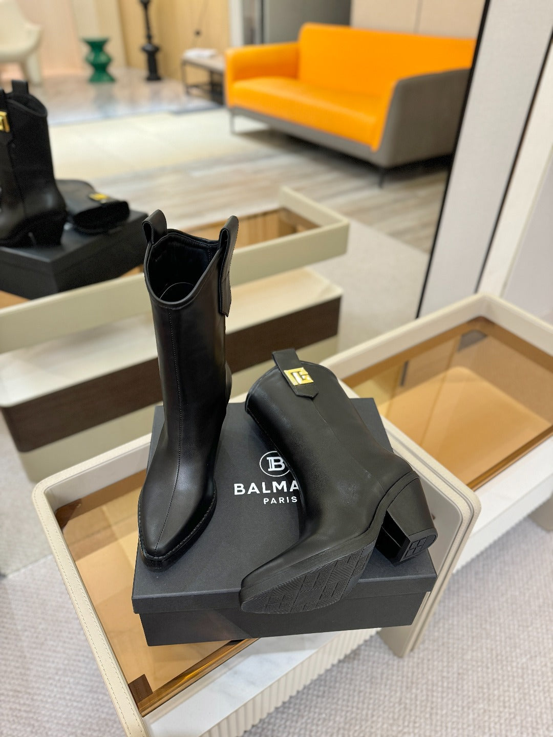 ЧЕРЕВИКИ BALMAIN 26S COWBOY ANKLE BOOTS 65 ММ З ЧОРНОЇ ТЕЛЯЧОЇ ШКІРИ