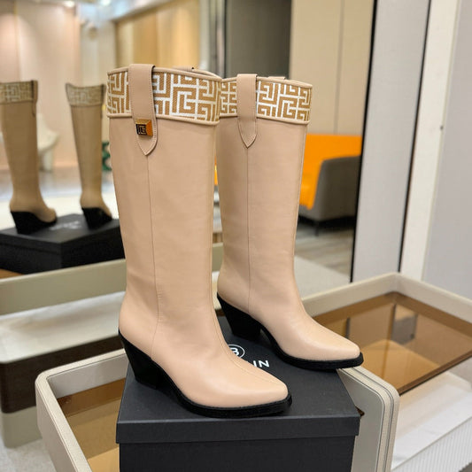 ВИСОКІ ЧОБОТИ BALMAIN 26S 65 ММ З БЕЖЕВОЇ ТЕЛЯЧОЇ ШКІРИ