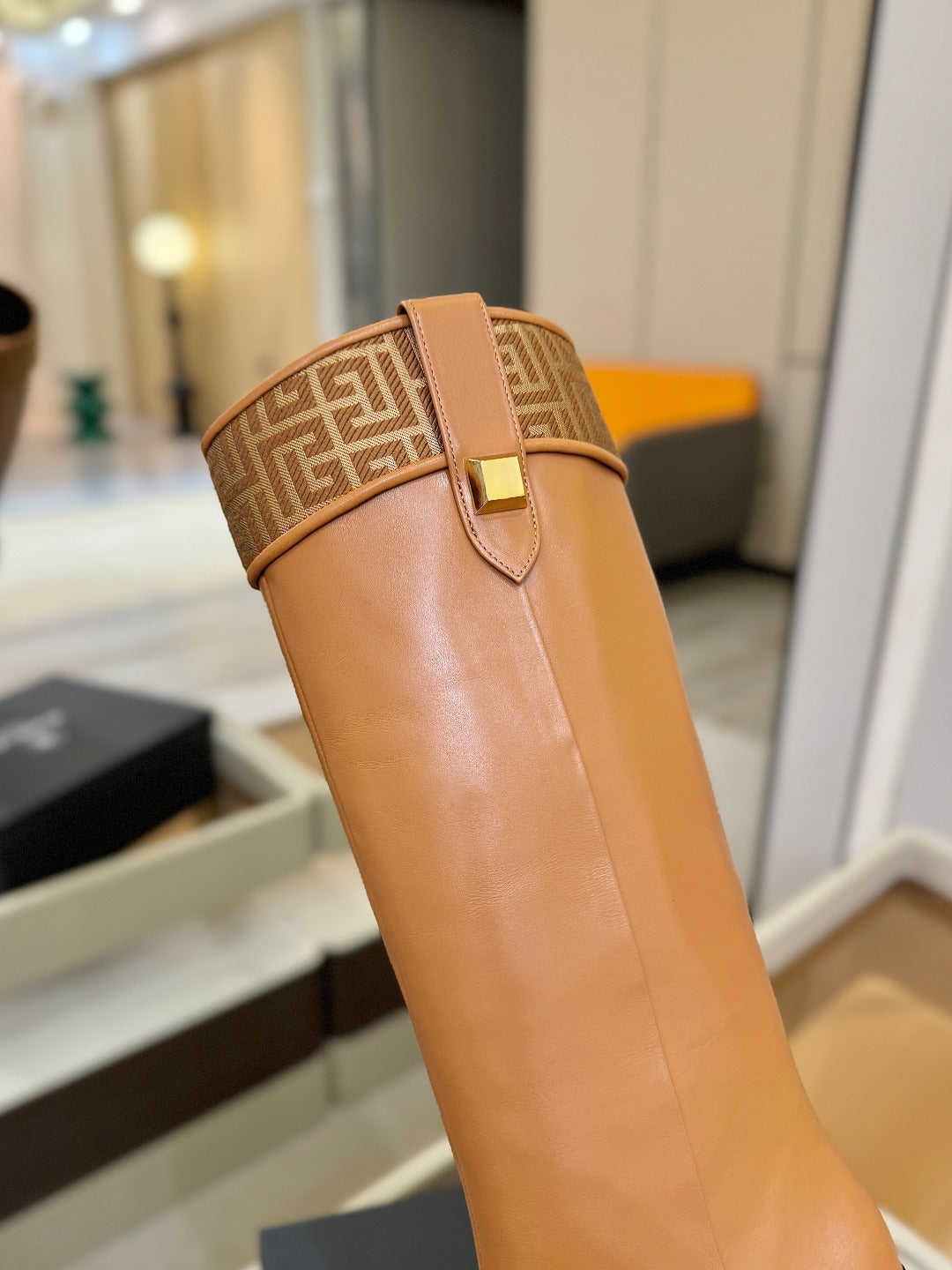 ВИСОКІ ЧОБОТИ BALMAIN 26S 65 ММ З КОРИЧНЕВОЇ ТЕЛЯЧОЇ ШКІРИ