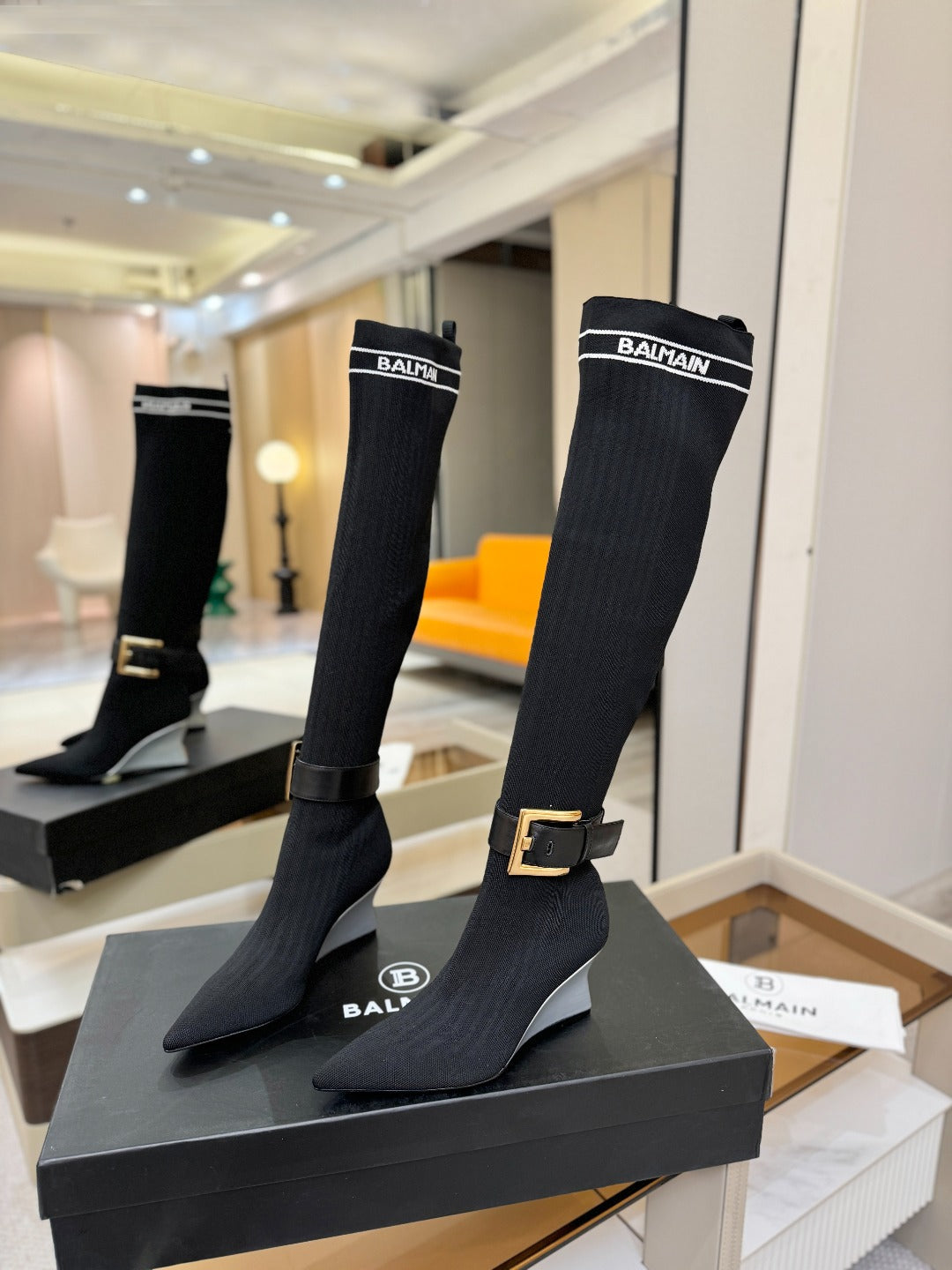 BALMAIN 26S ВИСОКІ ЧЕРЕВИКИ 75 ММ ЧОРНИЙ FLYKNIT СТИЛЬ 1