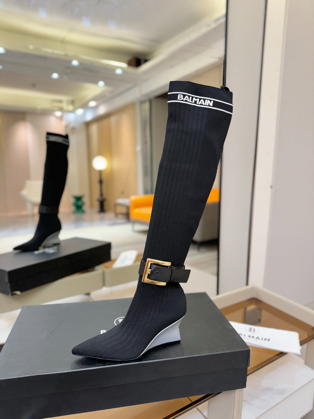 BALMAIN 26S ВИСОКІ ЧЕРЕВИКИ 75 ММ ЧОРНИЙ FLYKNIT СТИЛЬ 1