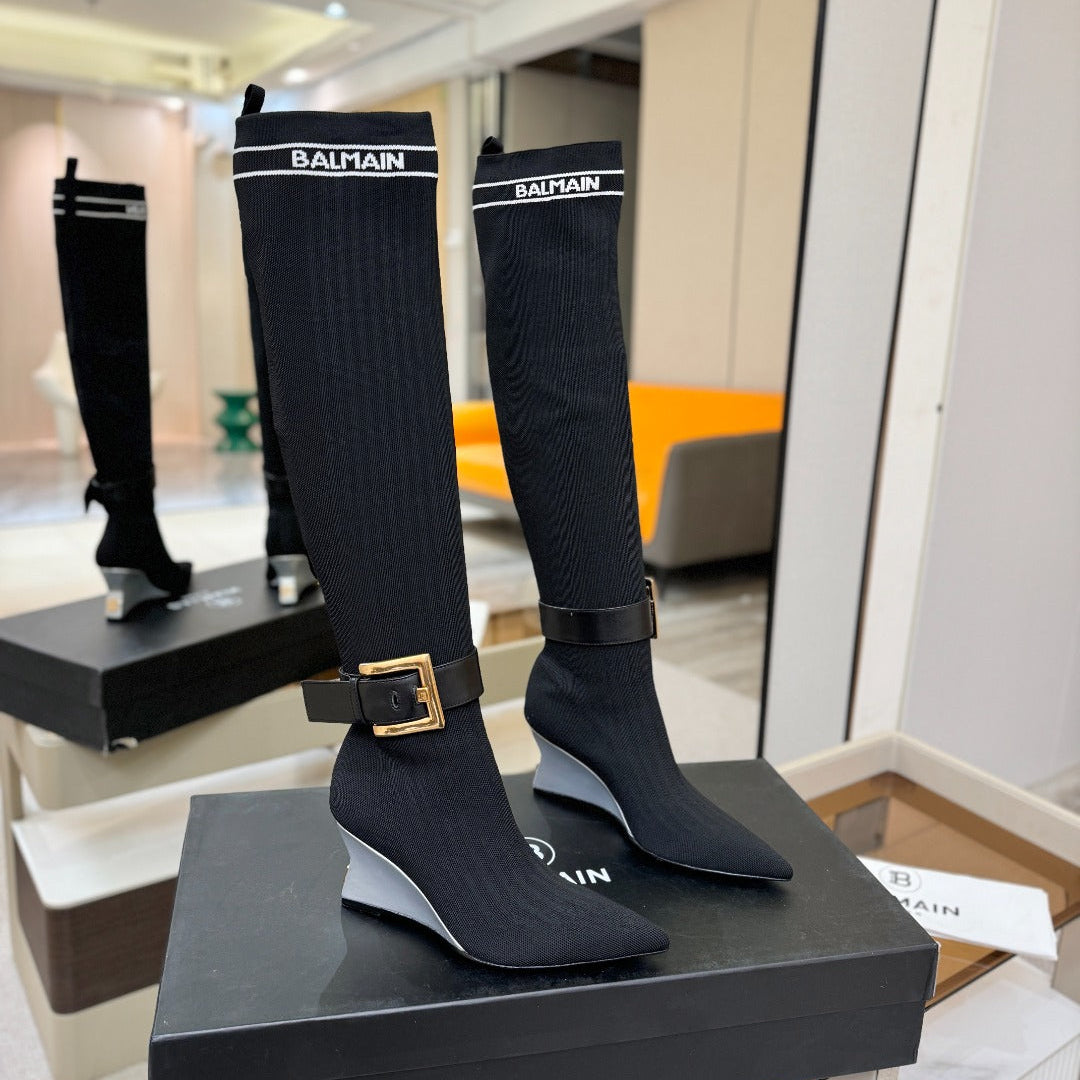 BALMAIN 26S ВИСОКІ ЧЕРЕВИКИ 75 ММ ЧОРНИЙ FLYKNIT СТИЛЬ 1