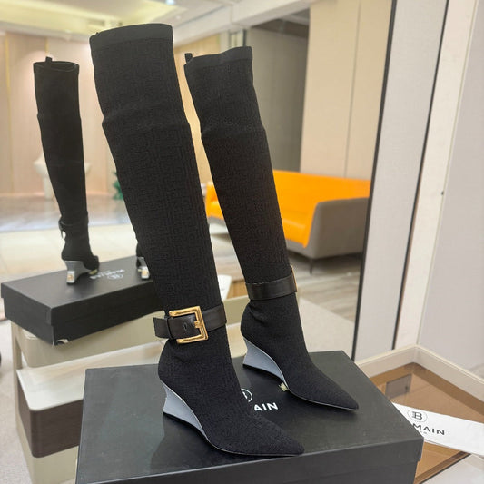 ЧЕРНІ ВИСОКІ ЧЕРЕВИКИ BALMAIN 26S З МАТЕРІАЛУ FLYKNIT НА ПІДБОРАХ 75 ММ