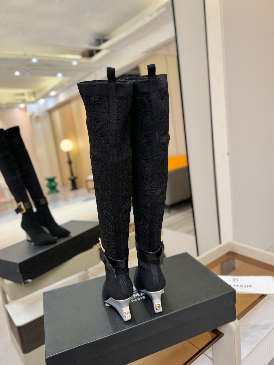 ЧЕРНІ ВИСОКІ ЧЕРЕВИКИ BALMAIN 26S З МАТЕРІАЛУ FLYKNIT НА ПІДБОРАХ 75 ММ