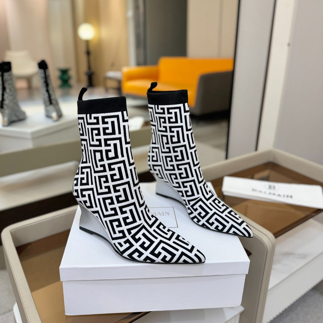 ЧЕРЕВИКИ BALMAIN 26S 75 ММ З ЧОРНО-БІЛОГО МАТЕРІАЛУ FLYKNIT