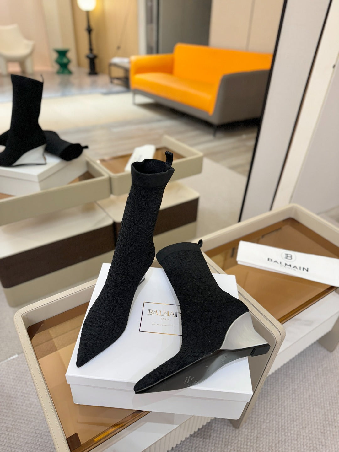 ЧЕРЕВИКИ BALMAIN 26S 75 ММ З ЧОРНОГО МАТЕРІАЛУ FLYKNIT