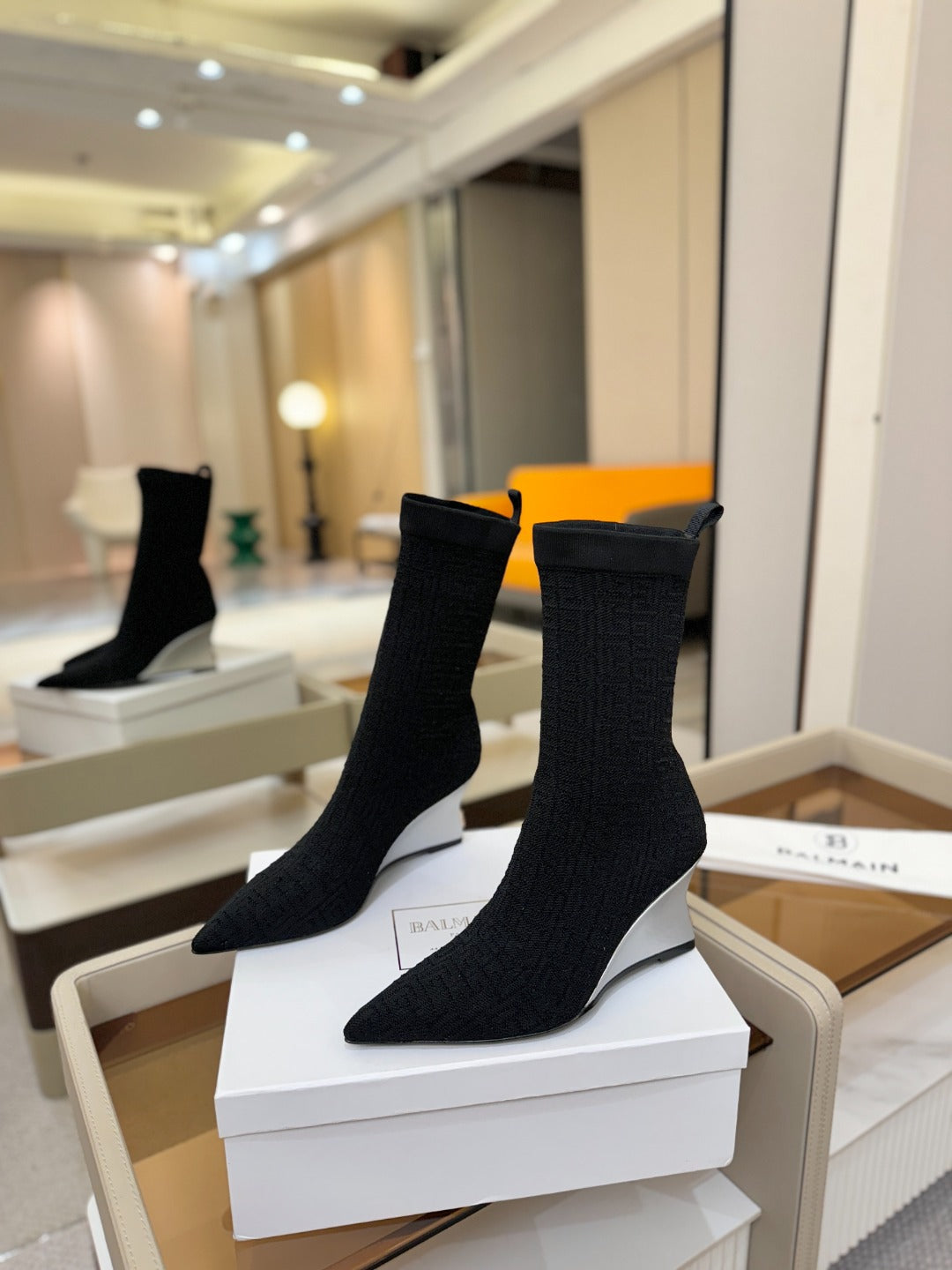 ЧЕРЕВИКИ BALMAIN 26S 75 ММ З ЧОРНОГО МАТЕРІАЛУ FLYKNIT