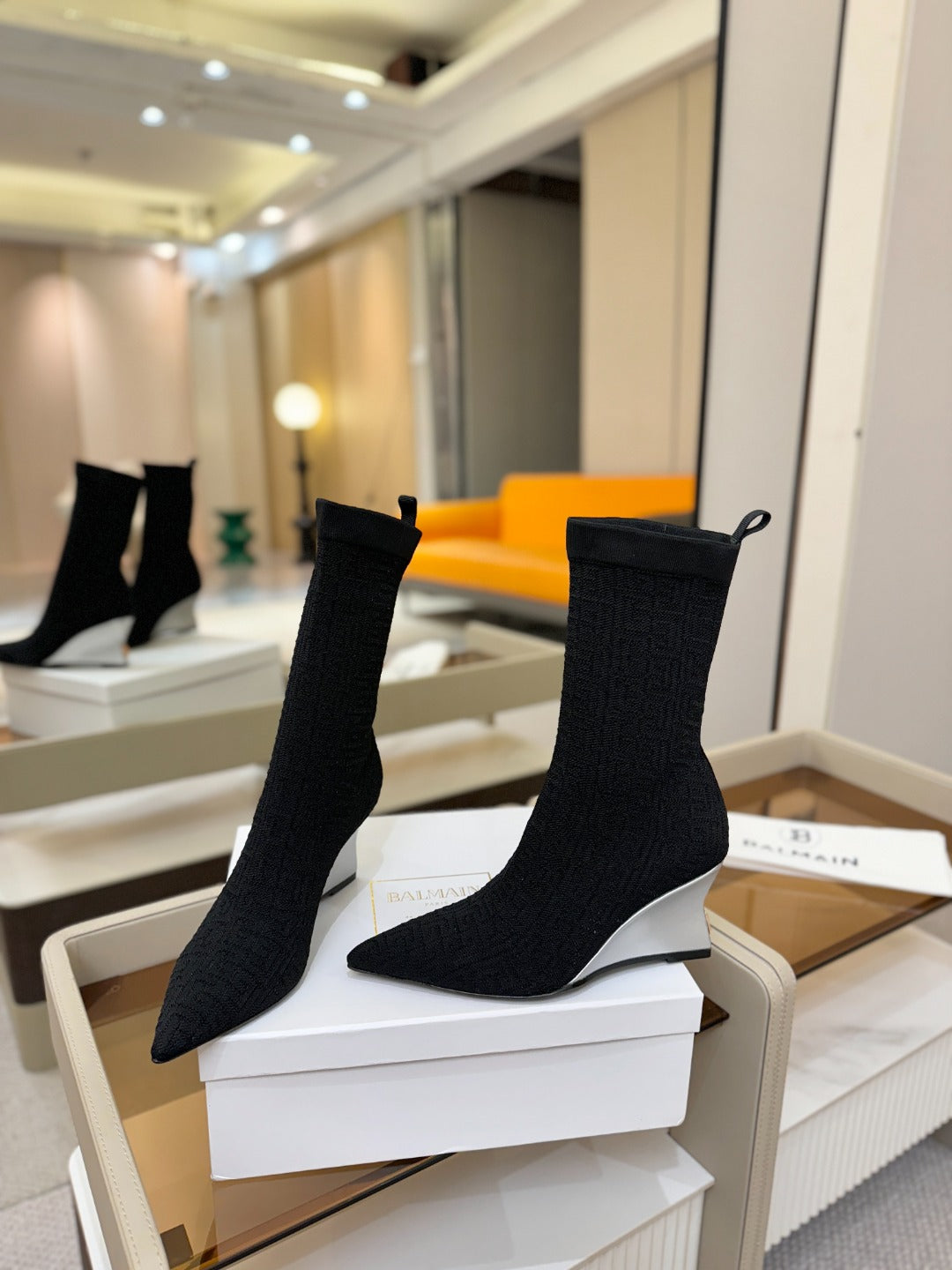 ЧЕРЕВИКИ BALMAIN 26S 75 ММ З ЧОРНОГО МАТЕРІАЛУ FLYKNIT