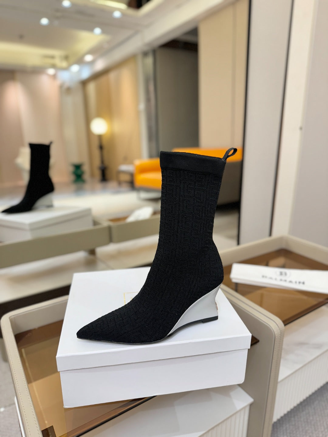 ЧЕРЕВИКИ BALMAIN 26S 75 ММ З ЧОРНОГО МАТЕРІАЛУ FLYKNIT
