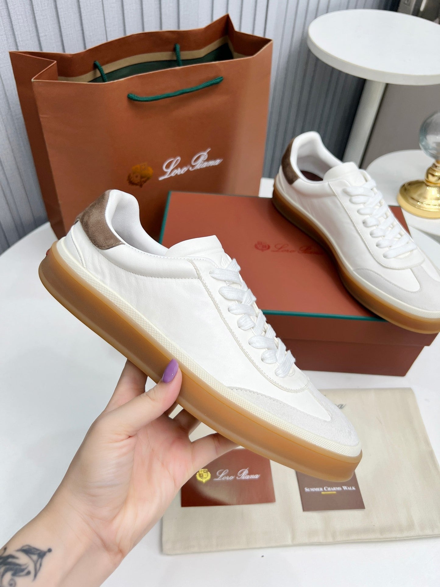 LP TENNIS WALK SNEAKERS WHITE AND LIGHT GRAY CALFSKIN - 35