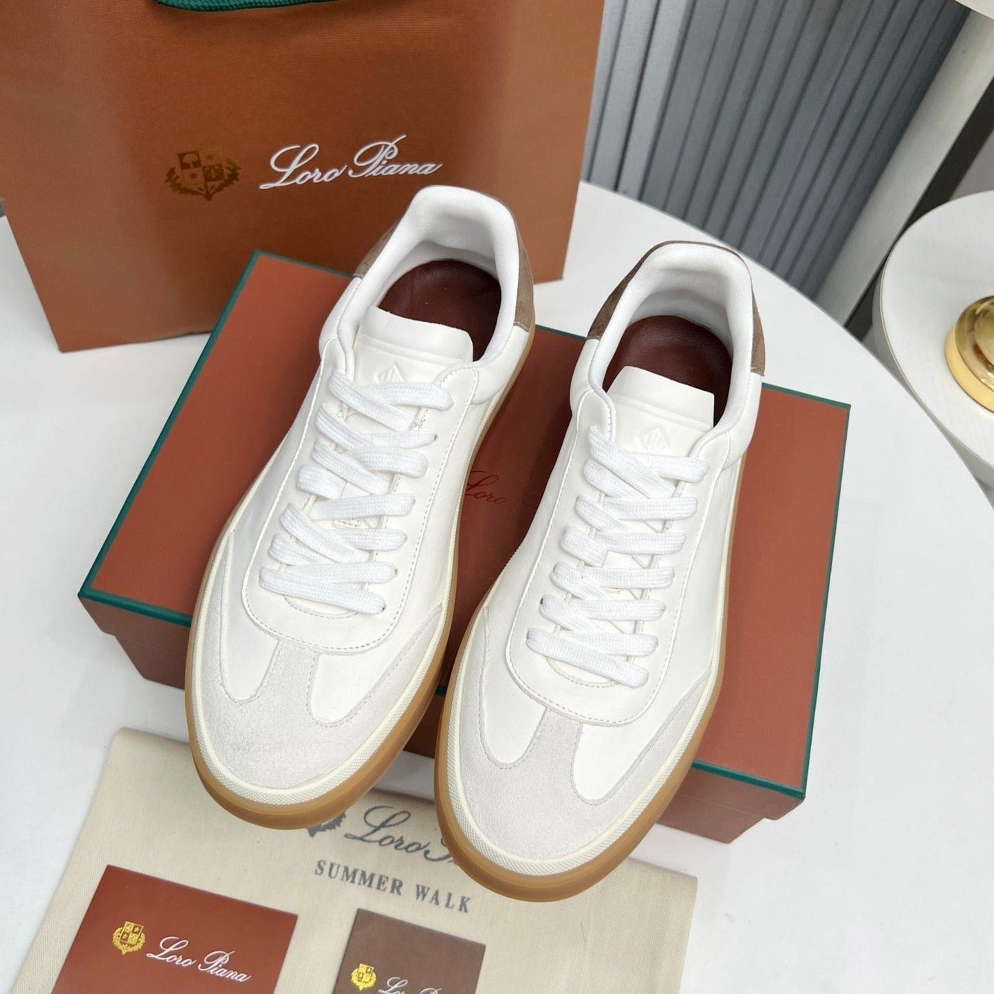 LP TENNIS WALK SNEAKERS WHITE AND LIGHT GRAY CALFSKIN - 35