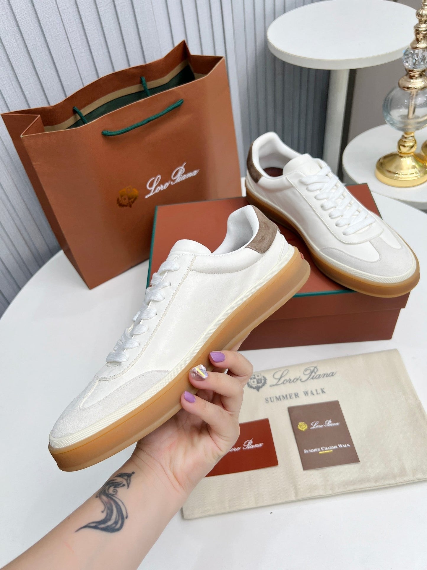 LP TENNIS WALK SNEAKERS WHITE AND LIGHT GRAY CALFSKIN - 35
