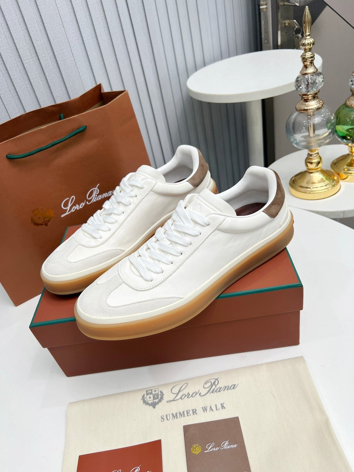 LP TENNIS WALK SNEAKERS WHITE AND LIGHT GRAY CALFSKIN - 35
