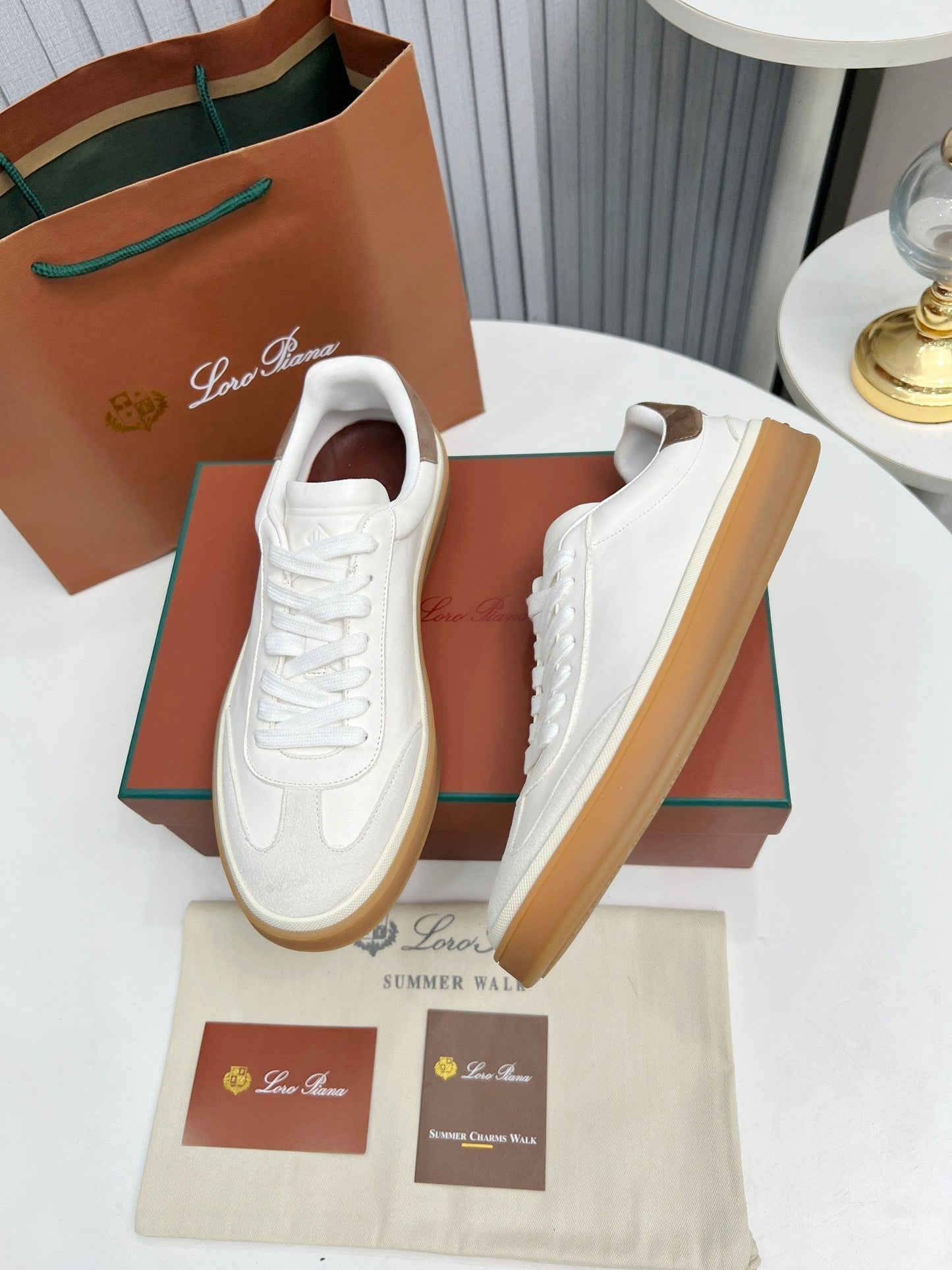 LP TENNIS WALK SNEAKERS WHITE AND LIGHT GRAY CALFSKIN - 35