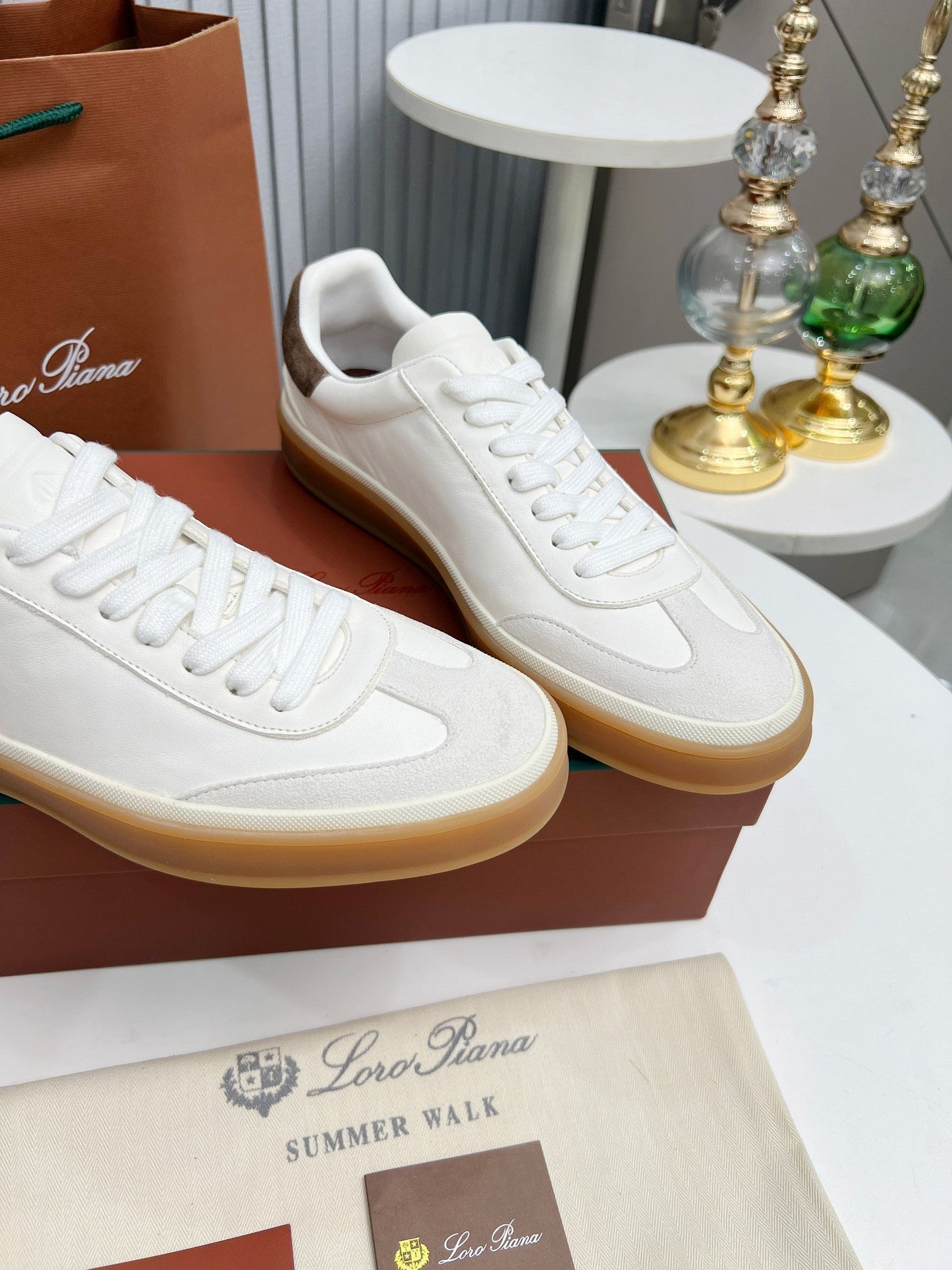 LP TENNIS WALK SNEAKERS WHITE AND LIGHT GRAY CALFSKIN - 35