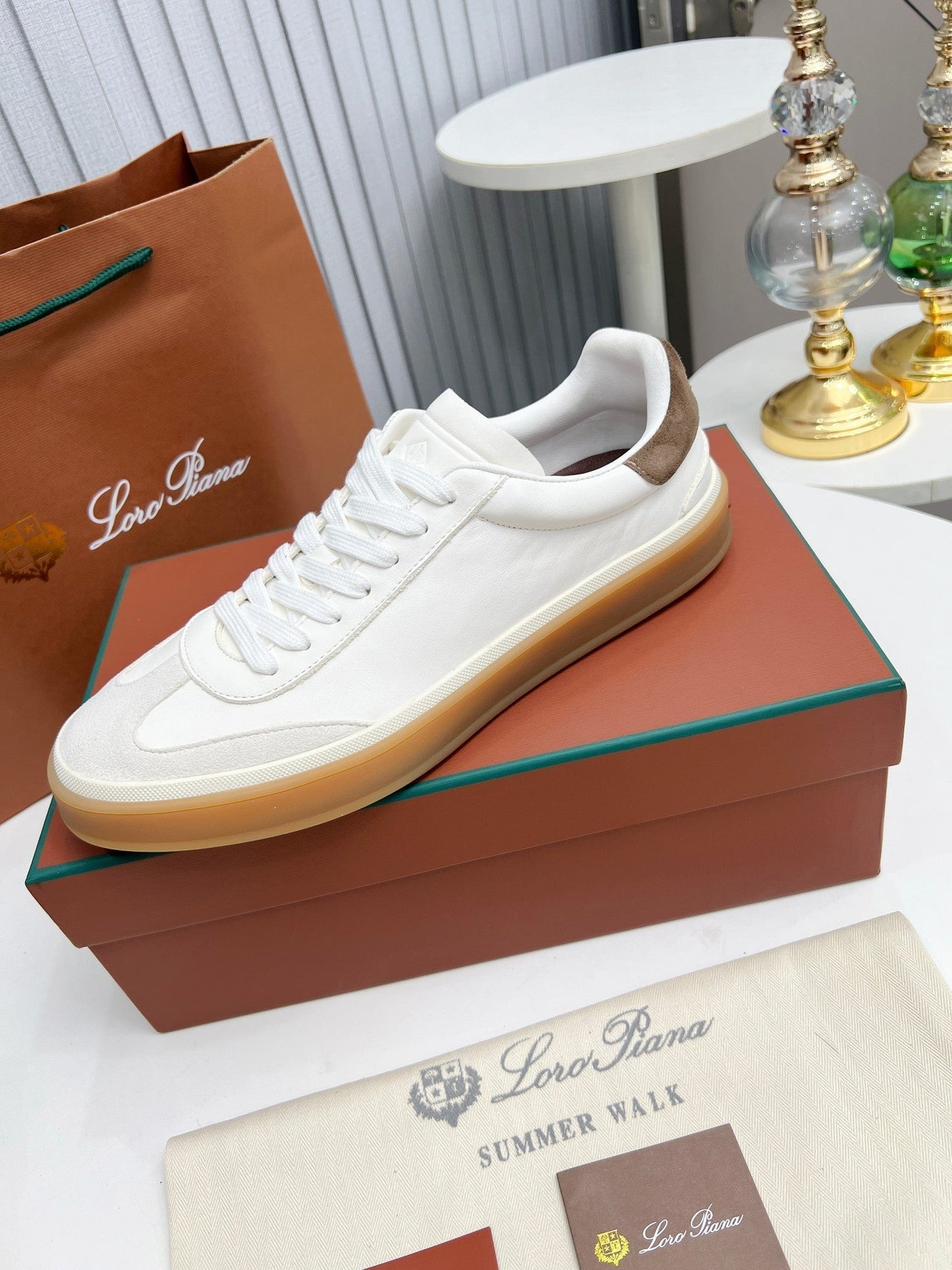 LP TENNIS WALK SNEAKERS WHITE AND LIGHT GRAY CALFSKIN - 35