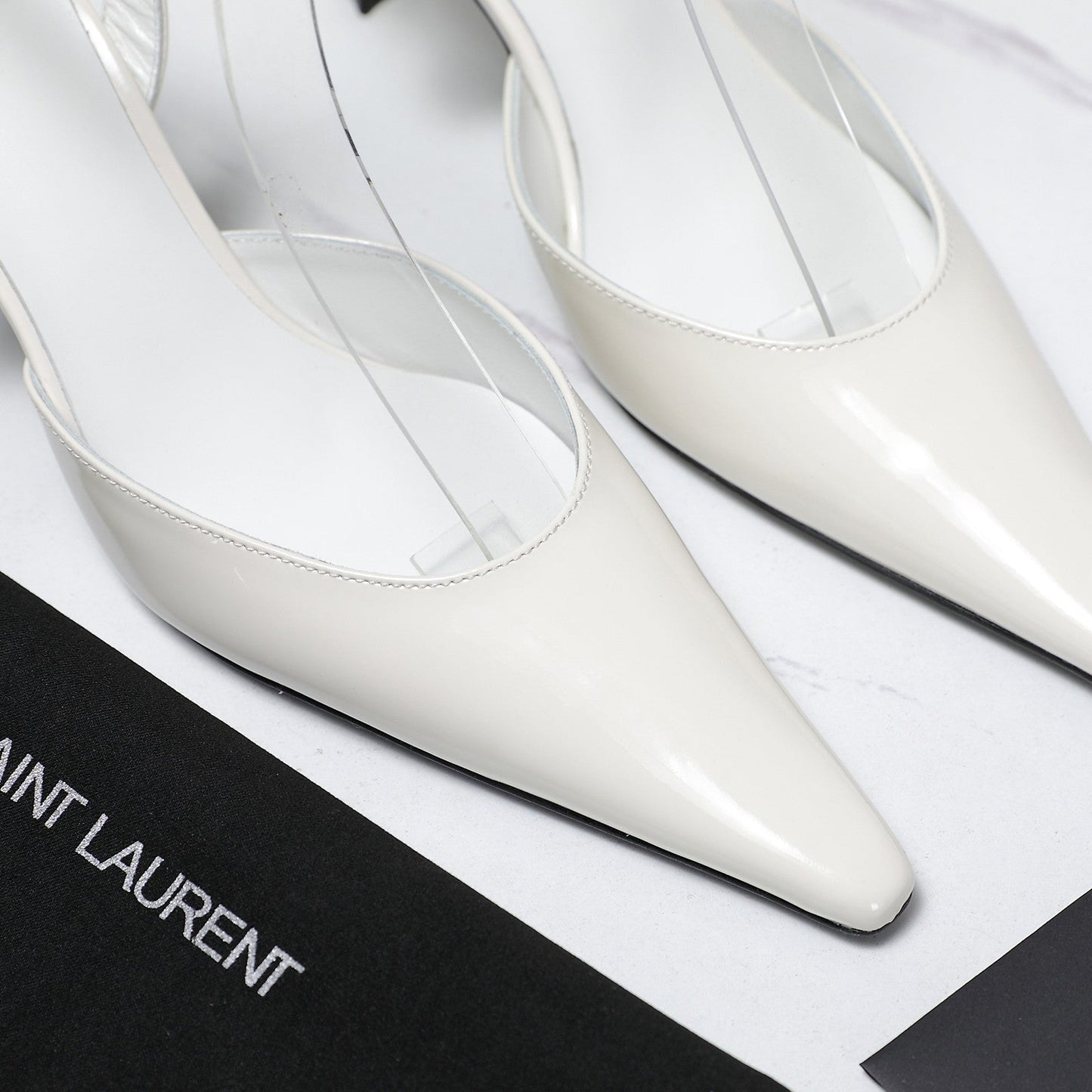 AIMÉE SLINGBACK PUMPS IN WHITE GLOSSY LAMBSKIN - 35